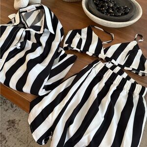 Reverse Black and White Striped Blouse